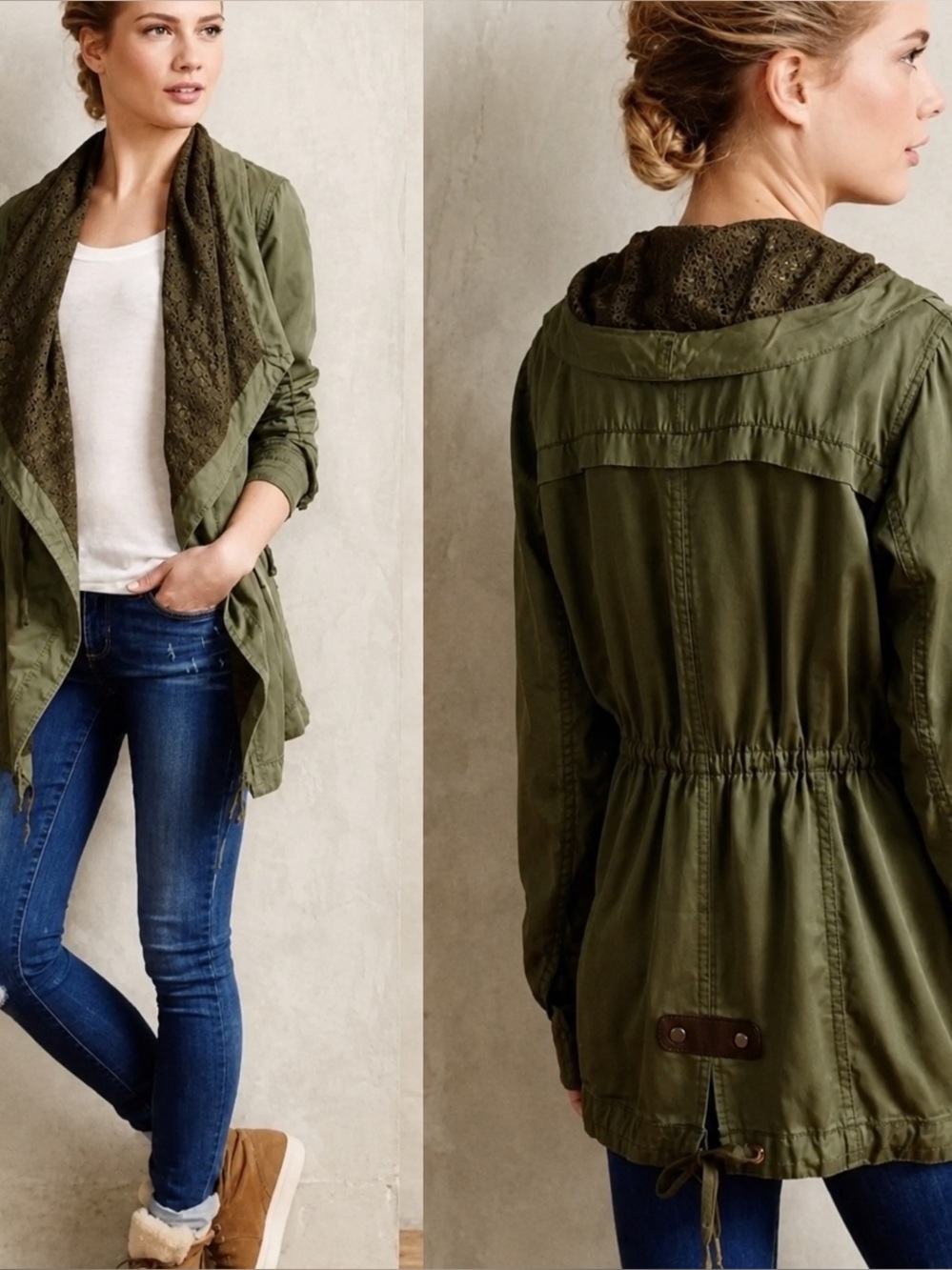 Hei Hei by Anthropologie Olive Green Lace Utility Jacket Anorak Size S